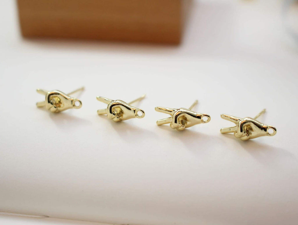 14K Gold Gesture Earring Post With Loop, Rock 'n' Roll, Yeah, S925 Silver Ear Pin Nickel Free, Hypoallergenic Earring Findings BB083