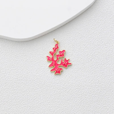 Enamel Marine Life Charms, Coral Pendant, Gold Plated Charms, Bubble Heart Charm, Bracelet Making, Jewelry Findings S1371
