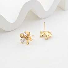 Load image into Gallery viewer, Flower Post Earring, 18K Gold Plated Brass Stud Earring With Loop, CZ Pave, 14.3mm, S925 Silver Ear Pin, Nickel Free, Earring Finding ZX286