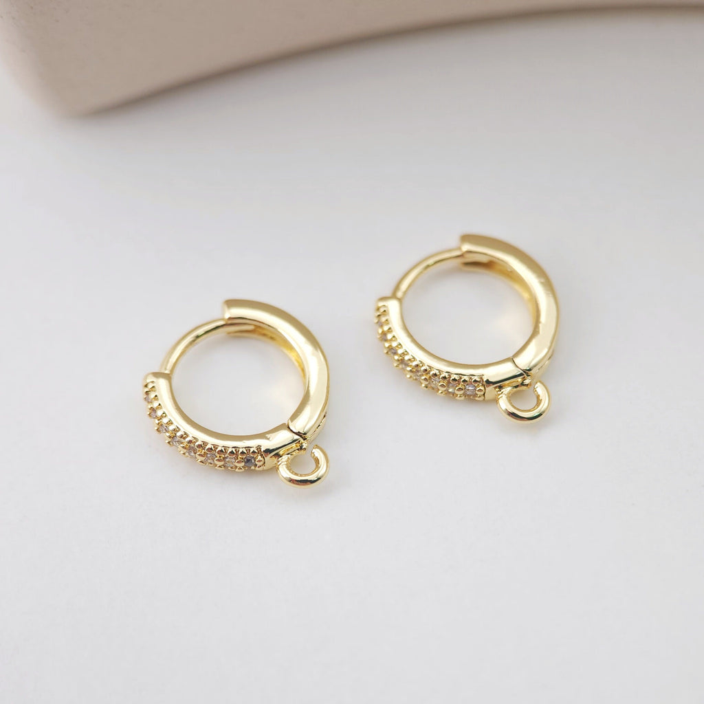 CZ Pave Earring Hoop, Gold Plated Huggie Hoop Earring with Loop, Huggie Hoops DIY Earring  Findings,Handmade Earring Supplies D0110