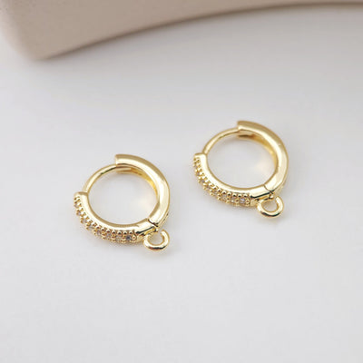CZ Pave Earring Hoop, Gold Plated Huggie Hoop Earring with Loop, Huggie Hoops DIY Earring  Findings,Handmade Earring Supplies D0110