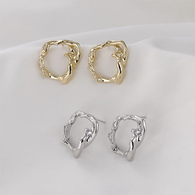 Irregular Hollow Geometry Earring Post, 14K Gold/Silver, S925 Silver Pin Nickel Free Earrings, Circle Ear Stud with Loop LL167