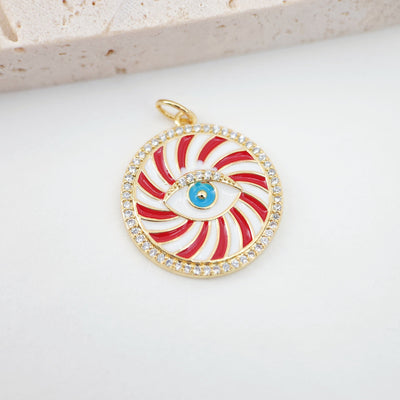 Cubic Evil Eye Charm, 18K Gold Plated Micro CZ Pave Round Pendant, 20mm, Necklace Making Charm, Jewelry Findings S20460