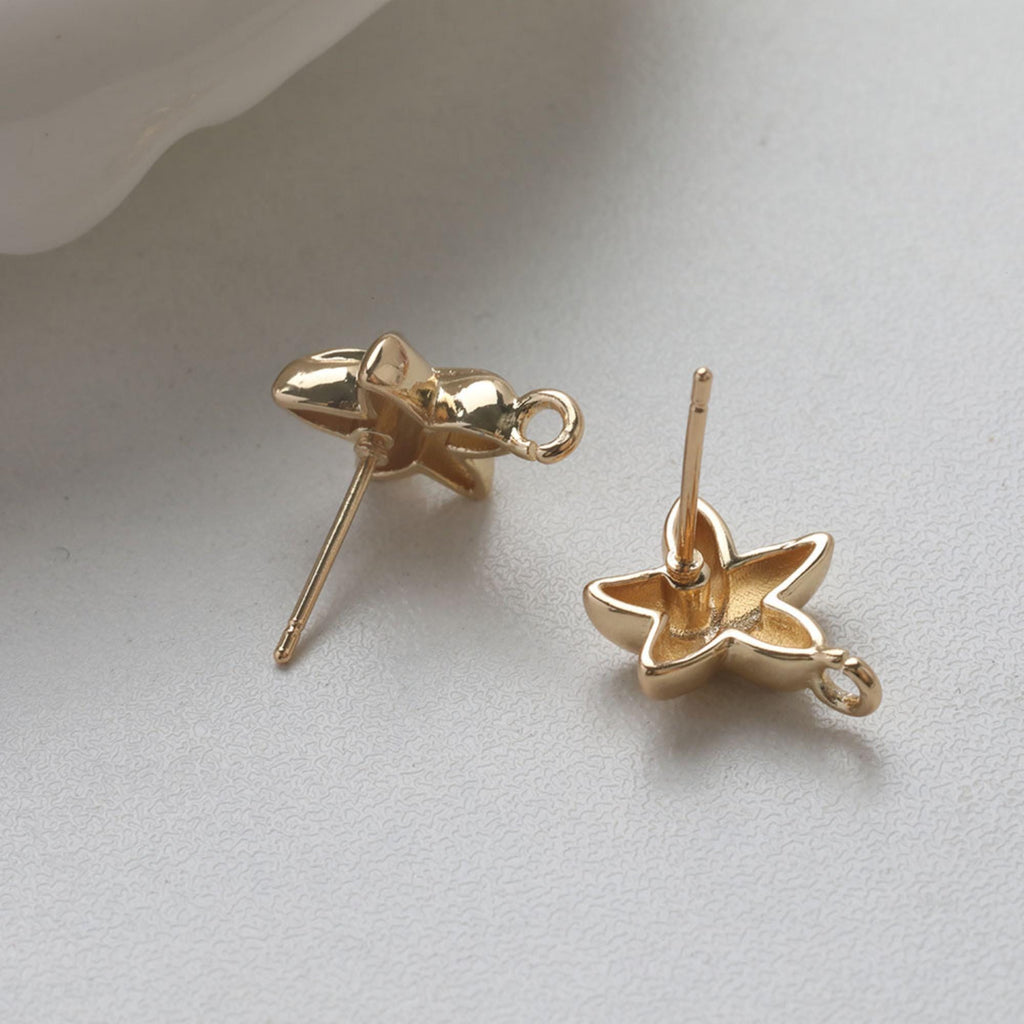Starfish Charm, Starfish Post, Gold Marine Life, 14k Gold Plated Brass, Necklace Making, Jewelry Findings GZ756