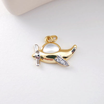 Transportation with Shell Pendant, 18K Gold, MOP Charm, Cable Car, Aircraft, Bus Charm, Earring Necklace Making Finding S1116