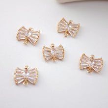 Load image into Gallery viewer, CZ Pave Bow Tie Connector, Cubic Pendant, Earring Connectors, Real Gold Plated Brass Earring Charms, Jewelry Findings D0062