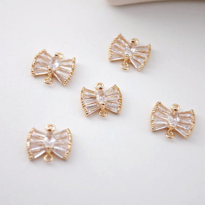 CZ Pave Bow Tie Connector, Cubic Pendant, Earring Connectors, Real Gold Plated Brass Earring Charms, Jewelry Findings D0062