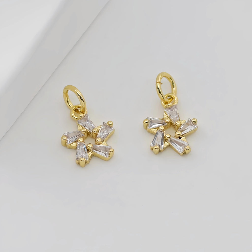 Tiny Star Charms, 8.5mm, Crystal Cubic Star Pendant, Star Connector, 18K Gold Plated, Necklace charms, Jewelry Findings S20647