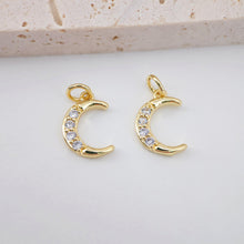Load image into Gallery viewer, Cubic Crescent Moon Charm, 18K Gold Plated Moon Pendant, Clear Micro CZ Pave Horn Charms, Jewelry Findings S773