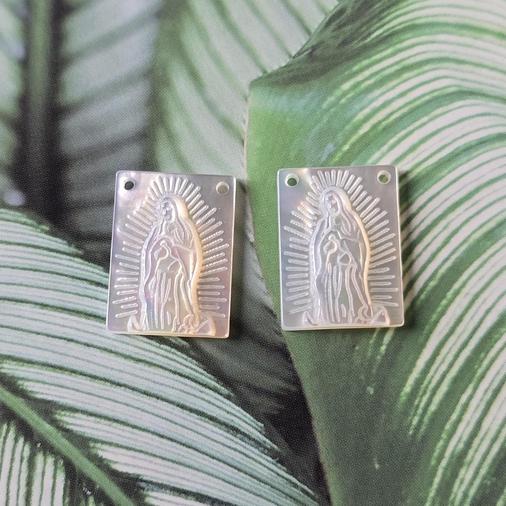 Maria White Mother-of-Pearl, MOP Shell Pendant, Engraved Maria White Nacre, Pearl Oyster, Rectangular Shell Jewelry Making Findings RY073