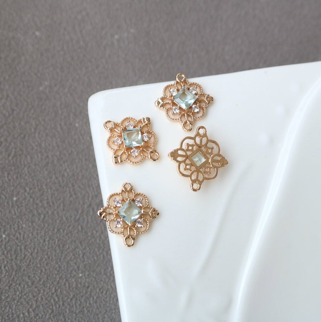 10pcs Flower Connector, Cubic Zircon Crystal Pendant, Bracelet Necklace Pendant, 14K Real Gold Plated, Jewelry Findings HL110-F008