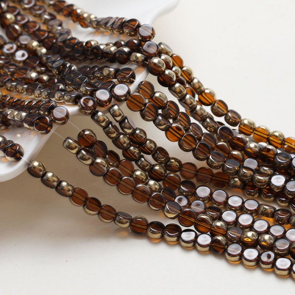 Gold Rimmed Round Glass Beads, 6*3mm, Crystal Glass Loose Beads for Jewelry Making, DIY Beads Finding GZ550