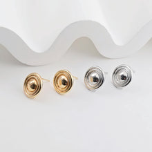 Load image into Gallery viewer, 18K Gold Round Engraved Post With Loop, Round Stud Earring Nickel Free, 13.5mm, Hypoallergenic Earring Findings ZX264