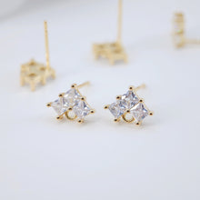 Load image into Gallery viewer, Cubic Zirconia Triangle Post Earrings, Gold Earring Post with Loop, Hypoallergenic, Earring Findings, Handmade Earring Supplies D0029