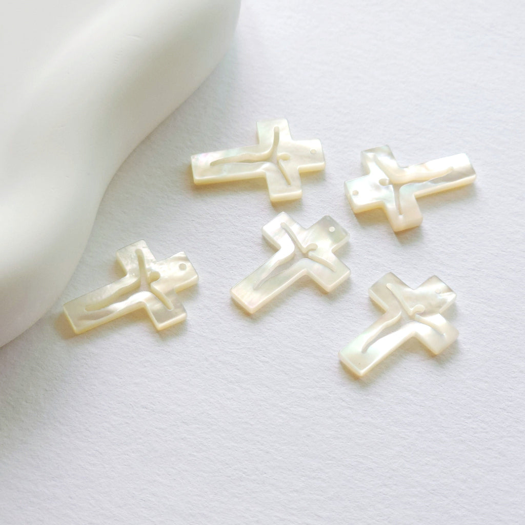 Cross White Mother-of-Pearl, MOP Shell Pendant, Cutout White Nacre, Shell Charm, Mother of Pearl Jewelry Making Findings RY002