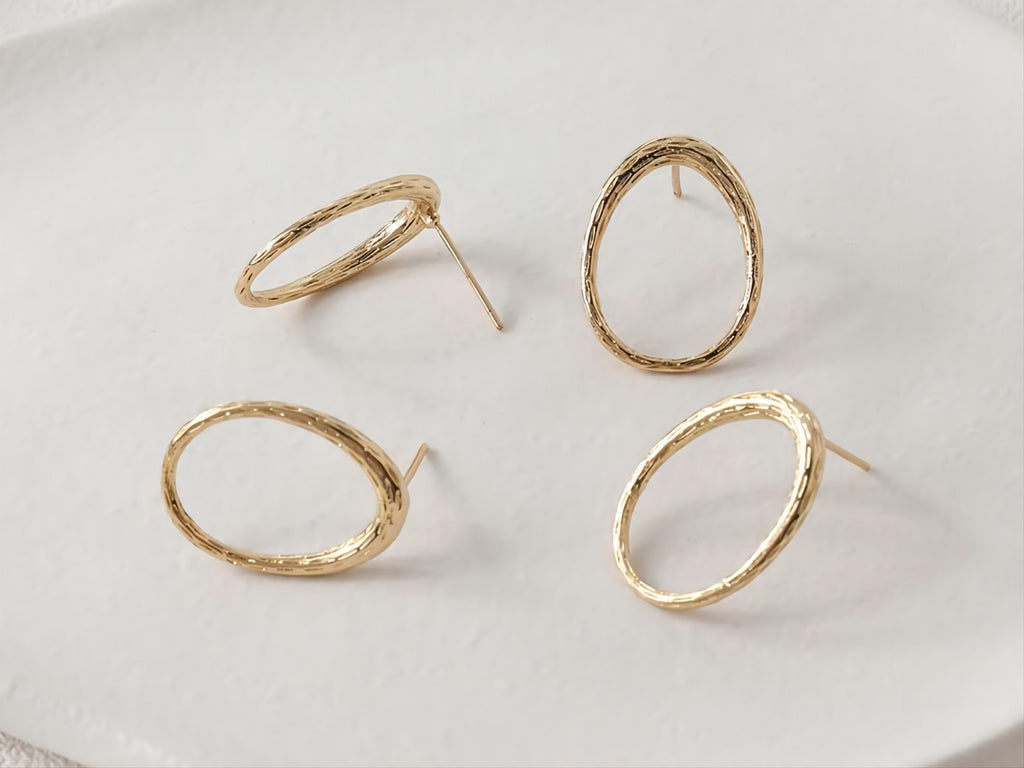 Oval shape Ear Post, S925 Silver Ear Pin Nickel Free, Gold/Silver Ear Stud, 17x23mm, Hypoallergenic Earring Findings G0020