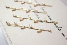 Load image into Gallery viewer, Leaf CZ Pave Tassel, Round Cubic Zirconia Tassel, 18K Gold Plated Earring Chain Pendant, Earring Findings GZ175