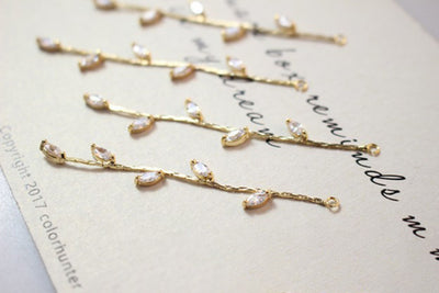 Leaf CZ Pave Tassel, Round Cubic Zirconia Tassel, 18K Gold Plated Earring Chain Pendant, Earring Findings GZ175