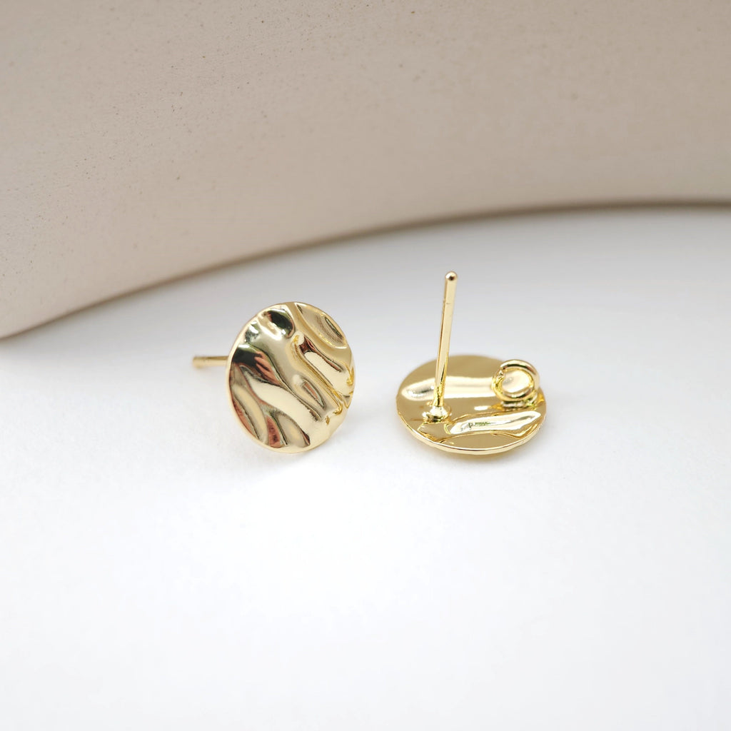18K Gold Round Textured Post With Loop, Round Stud Earring Nickel Free, 11mm, Hypoallergenic Earring Findings D0196