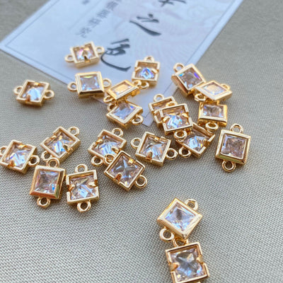 10pcs CZ Pave Small Square Connector, Cubic Zircon Crystal Pendant, Bracelet Necklace Pendant, 14K  Gold Plated, Jewelry Findings JY073-F231