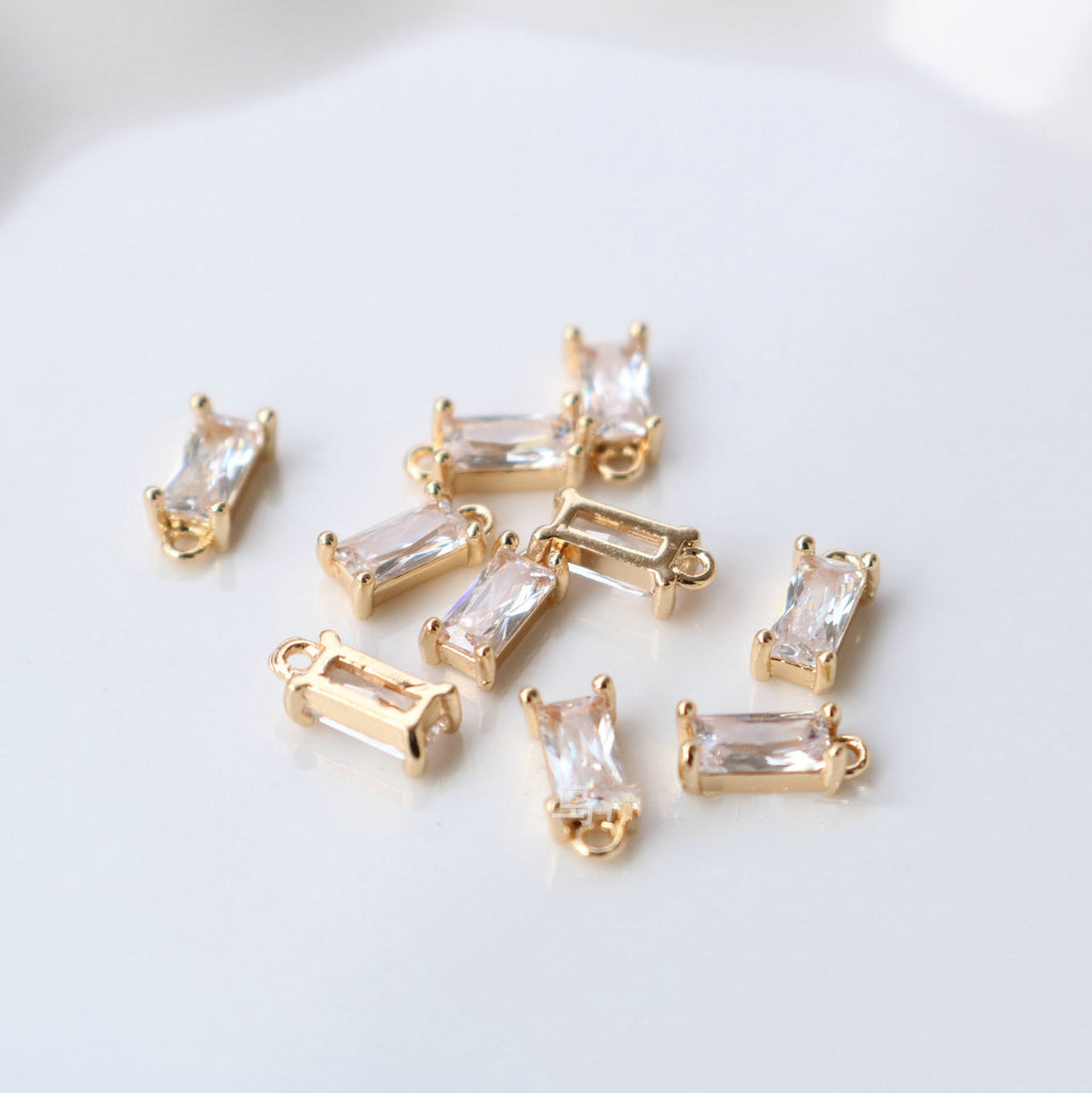 10pcs Rectangular Charm, Cubic Zircon Crystal Pendant, Bracelet Necklace Pendant, 14K Real Gold Plated, Jewelry Findings HL070-F132