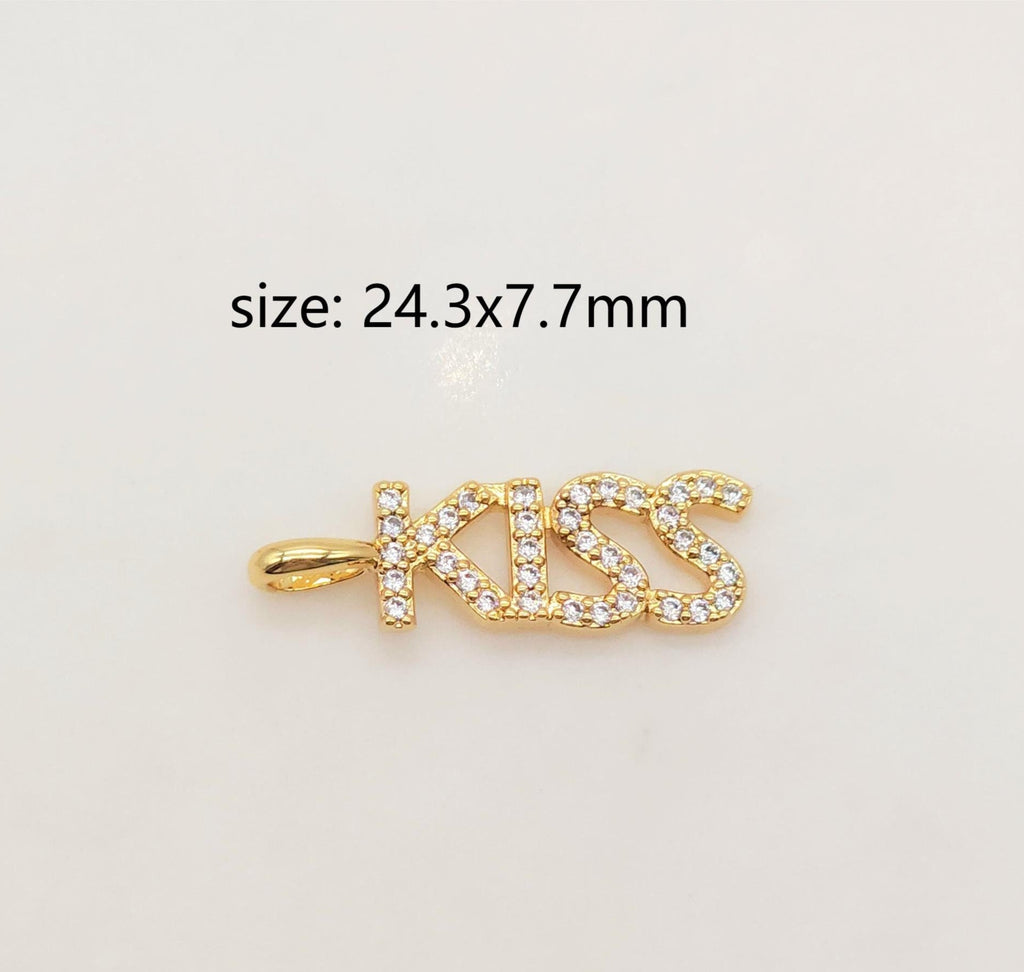 Words Pave Charm, Dear/OMG/Angel/Boss/Amore/Kiss/Lucky/Love, 18K Gold Plated, Necklace Making, CZ Pave Pendant, Jewelry Supplies S20345