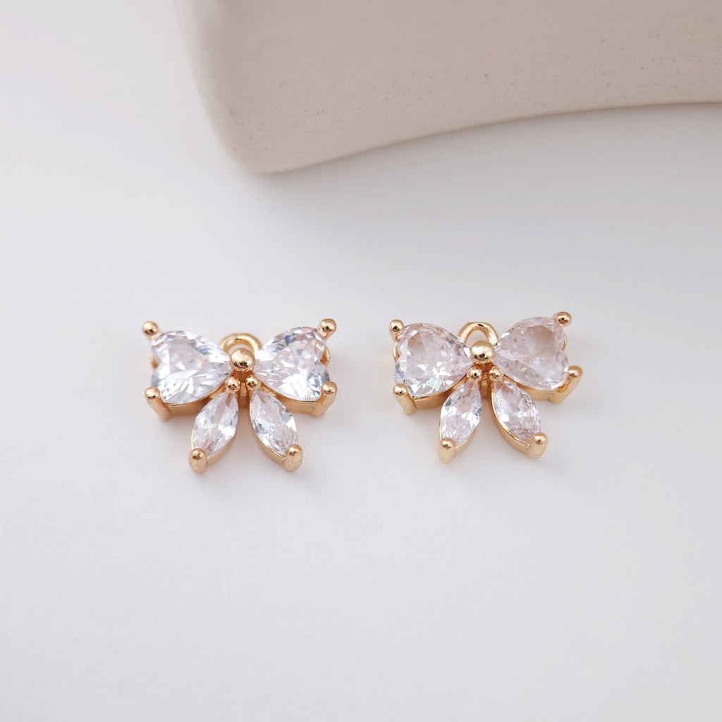 2pcs CZ Pave Bow Tie Charm, Cubic Zircon Crystal Bow Tie Pendant, Necklace Pendant, 14K Real Gold Plated, Jewelry Findings STG006-F019