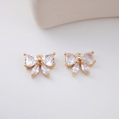 2pcs CZ Pave Bow Tie Charm, Cubic Zircon Crystal Bow Tie Pendant, Necklace Pendant, 14K Real Gold Plated, Jewelry Findings STG006-F019