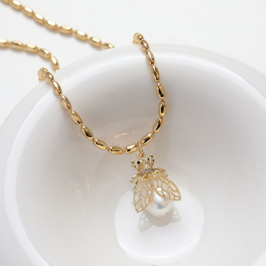 Bee Pendant Setting, 14k Gold/Silver Plated, Tail Pendant Setting For Jewelry Making, Half Drilled Pearl Mounts GZ233