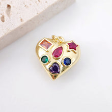 Load image into Gallery viewer, Crystal Heart Charm, 18K Gold Plated Charms for Necklace Bracelet Making, Pave CZ&amp;Gemstones, Jewelry Findings S20638