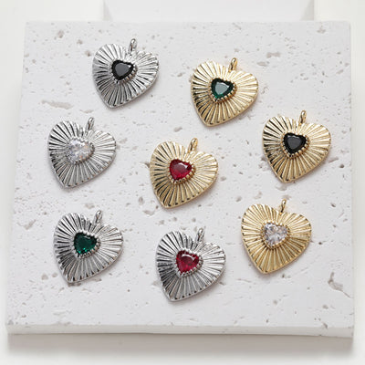 Heart Charms, Crystal Cubic Pave Heart Pendant , 14K Gold Plated, Love Charms, Bracelet Necklace Making Pendants, Jewelry Findings GZ231