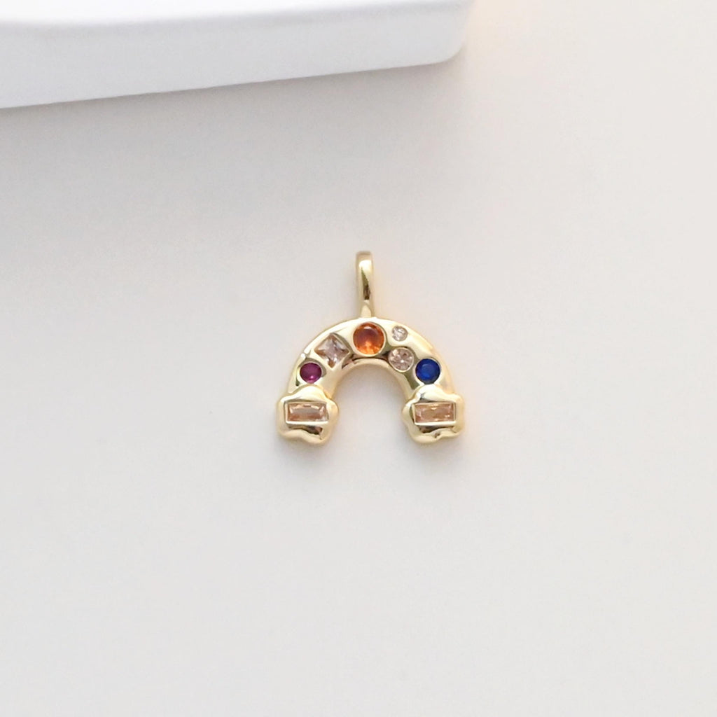 Arch Charm, Cubic Pave Arch Pendant, 18K Real Gold Plated Brass Earring Charms, Rainbiow CZ Pave Jewelry Findings S1337