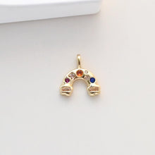 Load image into Gallery viewer, Arch Charm, Cubic Pave Arch Pendant, 18K Real Gold Plated Brass Earring Charms, Rainbiow CZ Pave Jewelry Findings S1337