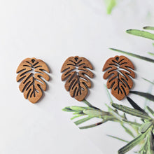 Load image into Gallery viewer, 2PCS Monstera Leaf Shape Wood Charms, Wooden Pendant, Reclaimed Walnut Wood, Geometric Statement Wood Earrings Diy Ideas JT947