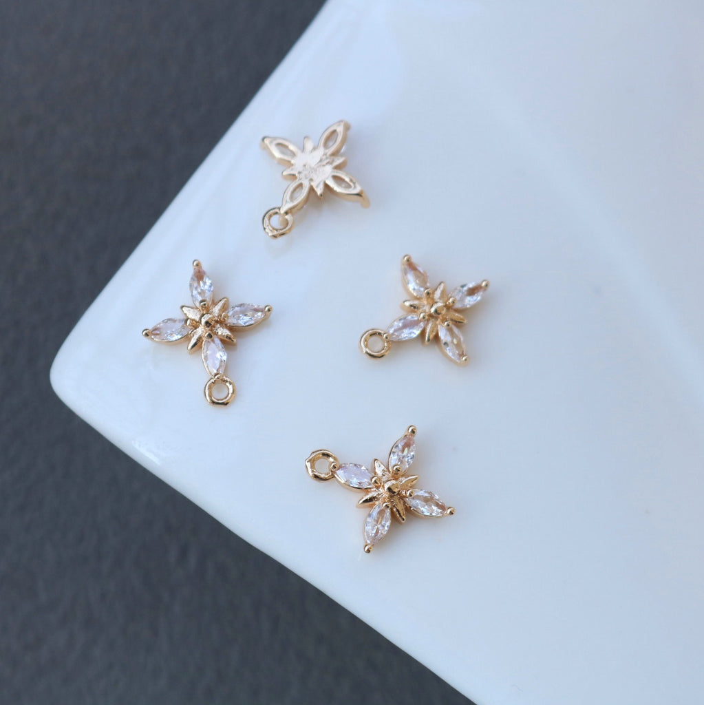 CZ Flower Charm, Cubic Zircon Crystal Flower Pendant, CZ Earring Charms,  Real Gold Plated Brass Earring Charms, Jewelry Findings HL020-F163