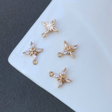 Load image into Gallery viewer, CZ Flower Charm, Cubic Zircon Crystal Flower Pendant, CZ Earring Charms,  Real Gold Plated Brass Earring Charms, Jewelry Findings HL020-F163