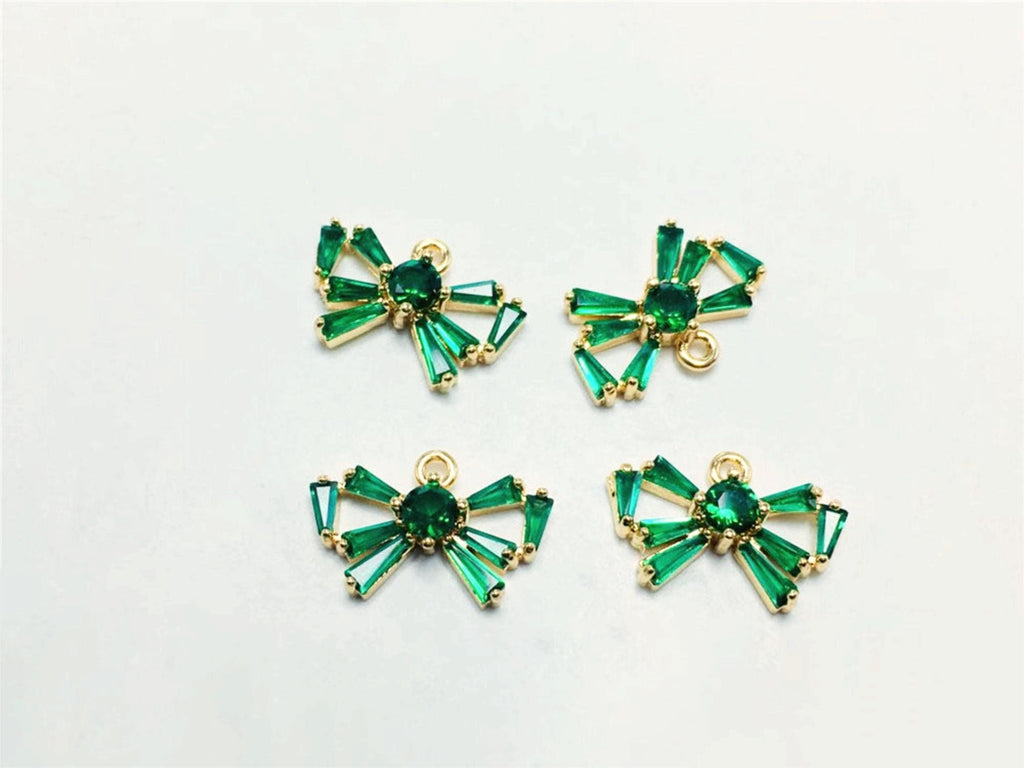 Cubic Bow Charm, 14K Gold Plated Bow Tile Pendant, Clear Micro CZ Pave Bowtie Charm, 18x12mm, Jewelry Findings STG013-F168-F075