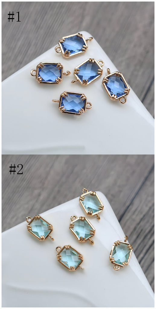 10pcs Rectangular Connector, Cubic Zircon Crystal Pendant, Bracelet Necklace Pendant, 14K Real Gold Plated, Jewelry Findings HL024-F054