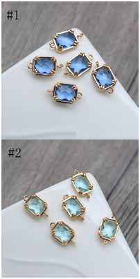 10pcs Rectangular Connector, Cubic Zircon Crystal Pendant, Bracelet Necklace Pendant, 14K Real Gold Plated, Jewelry Findings HL024-F054