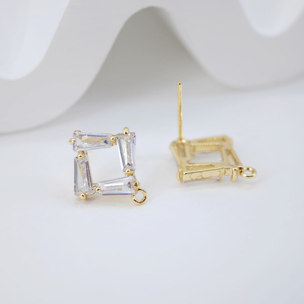 أقراط من الزركونيا المكعبة على شكل معين، عمود ذهبي مربع مع حلقة، مضاد للحساسية، نتائج الأقراط، لوازم صنع الأقراط يدويًا D0026