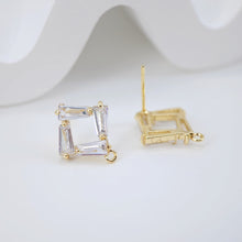 تحميل الصورة إلى عارض المعرض، أقراط من الزركونيا المكعبة على شكل معين، عمود ذهبي مربع مع حلقة، مضاد للحساسية، نتائج الأقراط، لوازم صنع الأقراط يدويًا D0026