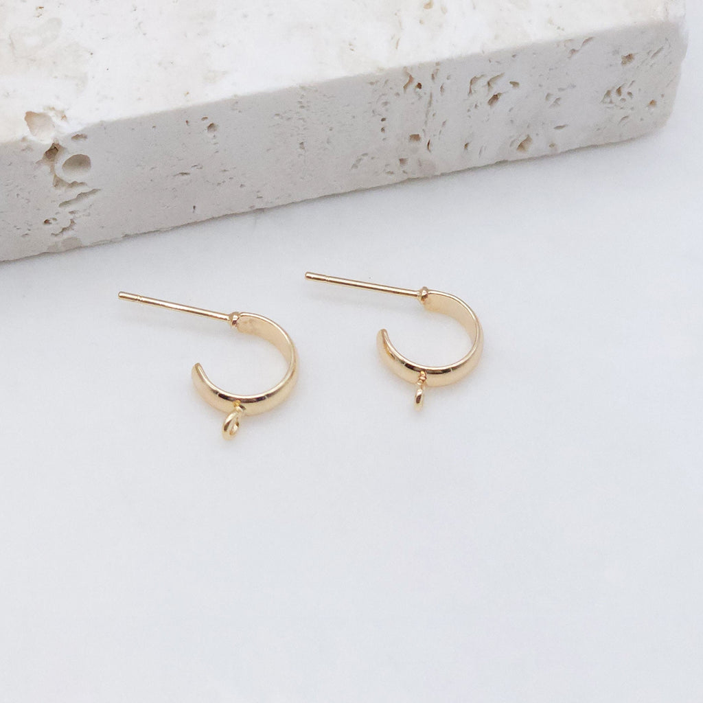 10pcs- C Shape Earrings Post With Loop, 14K Gold Plated, Nickel Free Earrings, Ear Stud Loop, Hypoallergenic Earring Findings ZX126