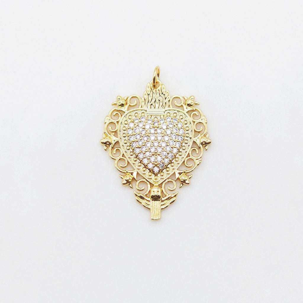 Cubic Heart Charms, Gold Buddha Pendant, 18K Gold Plated CZ Pave Charms, Bracelet Necklace Making Pendants, Jewelry Findings