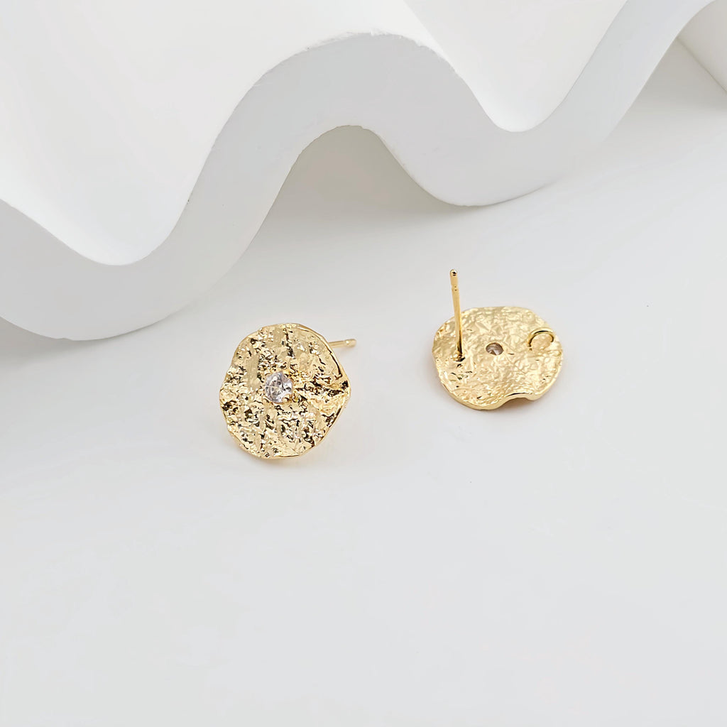 4pcs Round Pleated Earring Post, S925 Silver Pin, 14K Gold/Silver Plated, Nickel Free Earrings, CZ Pave Ear Stud, Earring Findings ZX280