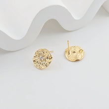 Load image into Gallery viewer, 4pcs Round Pleated Earring Post, S925 Silver Pin, 14K Gold/Silver Plated, Nickel Free Earrings, CZ Pave Ear Stud, Earring Findings ZX280