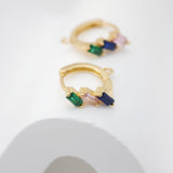 Cubic Ear Hoops Pave Crystal with Loop , 13mm, 18K Gold Plated Leverback Earrings, Huggie Hoops Earring S1057