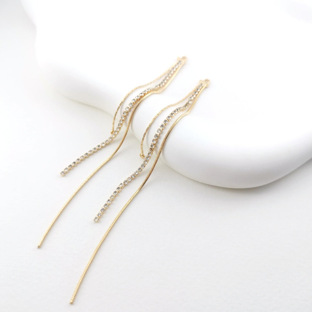 Gold Chain Tassel Pendant, Rhinestone Chain Charm, Cubic Zirconia, 18K Gold Plated Earring Chain Pendant, Earring Findings ZX087