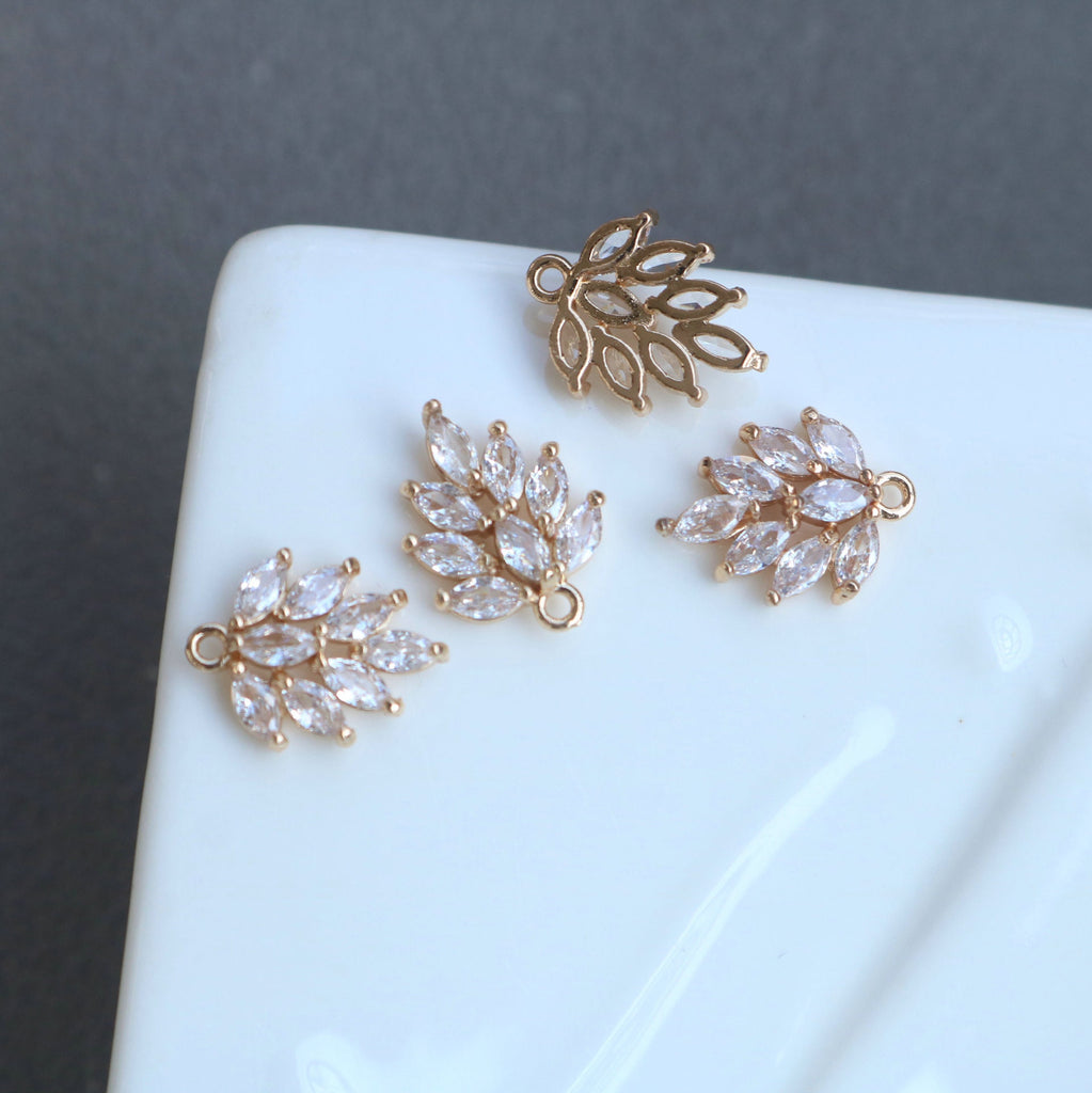 2pcs Big Size CZ Pave Leaf Charm, Cubic Zircon Leaf Pendant, CZ Earring Charms,  Gold Plated  Earring Charms, Jewelry Findings HL041-f268