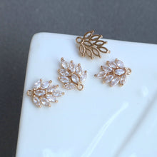 Load image into Gallery viewer, 2pcs Big Size CZ Pave Leaf Charm, Cubic Zircon Leaf Pendant, CZ Earring Charms,  Gold Plated  Earring Charms, Jewelry Findings HL041-f268