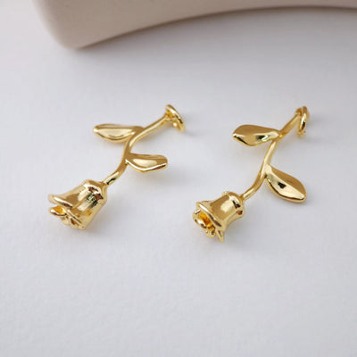 Gold Rose Flower Charm with loops, Flower Charm Pendant for Bracelet Necklace Earring, Jewelry Findings S1212